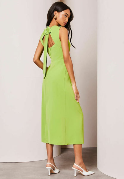 Green Draped Front Ruched Midi Off Summer Dress