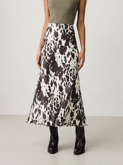 Tall Cow Print Satin Midi Skirt