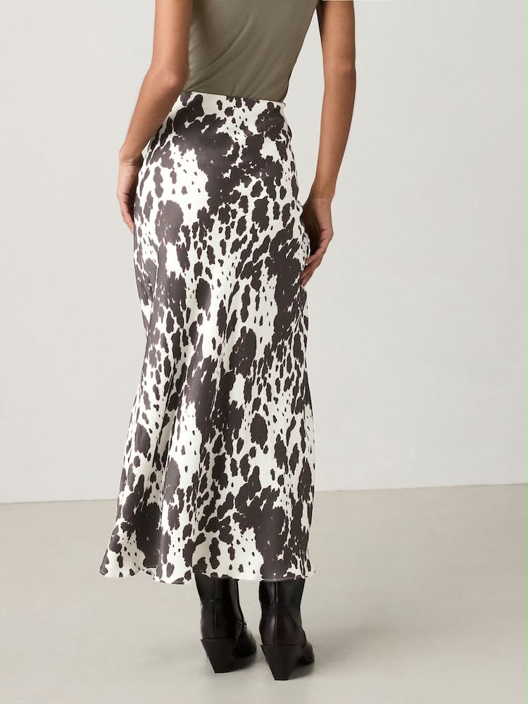 Tall Cow Print Satin Midi Skirt
