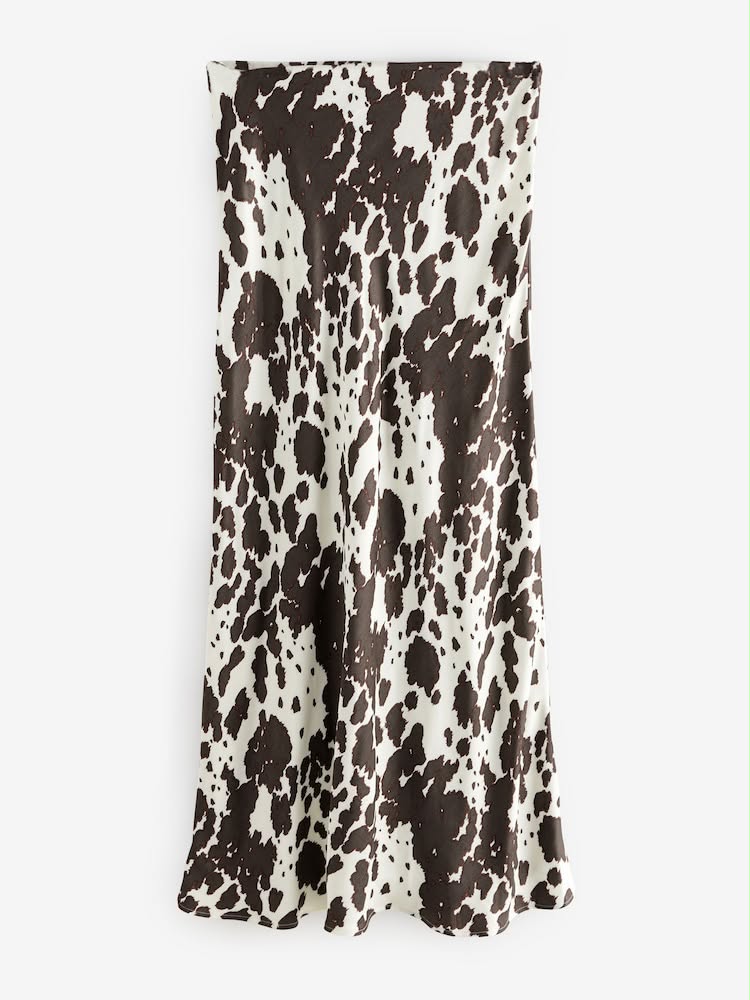 Tall Cow Print Satin Midi Skirt