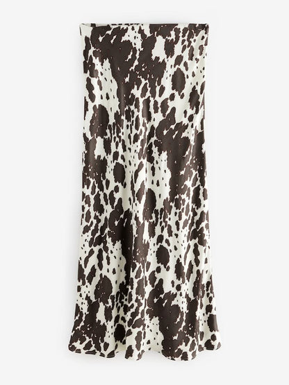 Tall Cow Print Satin Midi Skirt
