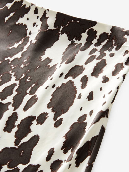 Tall Cow Print Satin Midi Skirt