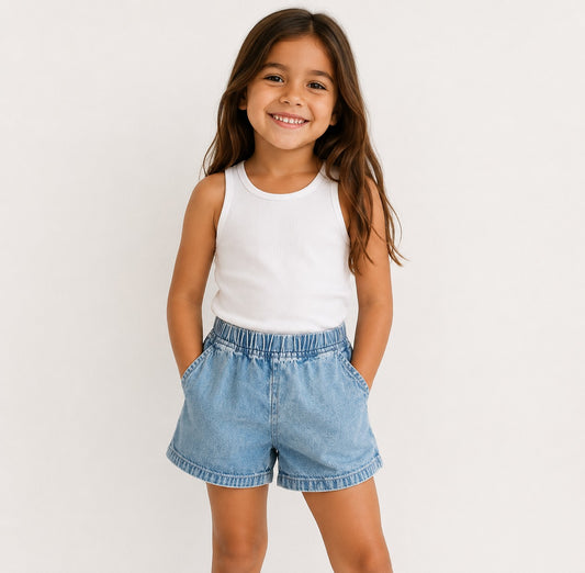 Next Light Wash Pull-On Denim Shorts