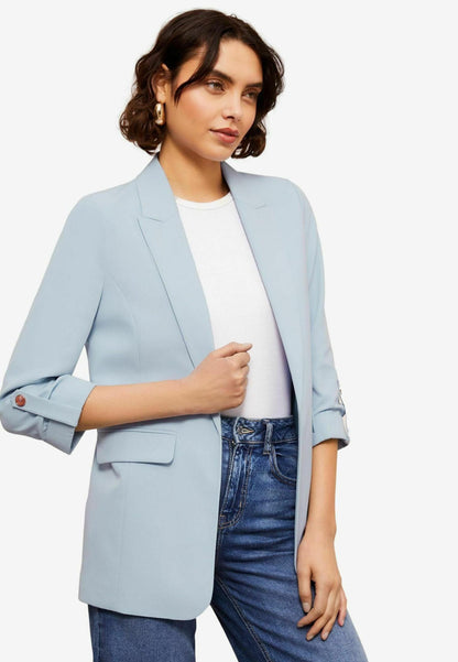 Blue Edge To Edge Tailored Sleeve Detail Blazer