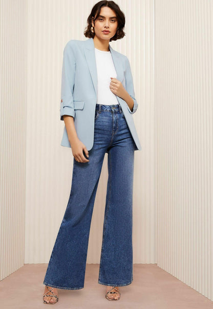 Blue Edge To Edge Tailored Sleeve Detail Blazer