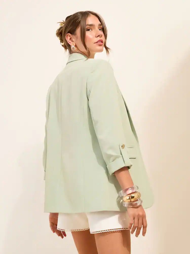 Pistachio Green Edge To Edge Tailored Sleeve Detail