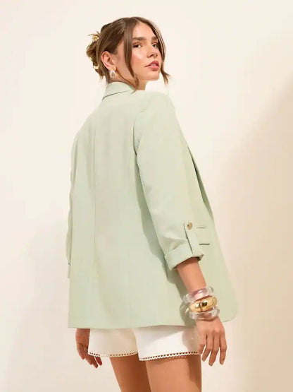 Pistachio Green Edge To Edge Tailored Sleeve Detail