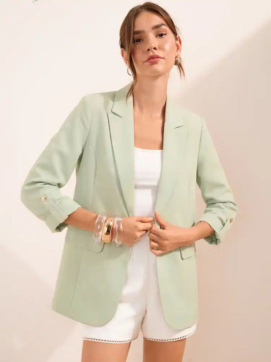 Pistachio Green Edge To Edge Tailored Sleeve Detail