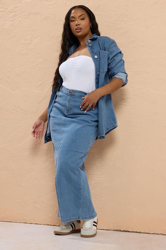 Curve Blue Denim Stretch Maxi Skirt