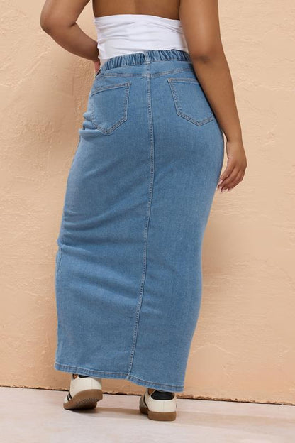 Curve Blue Denim Stretch Maxi Skirt