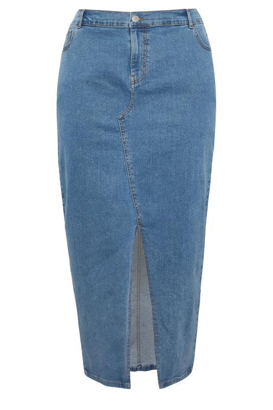 Curve Blue Denim Stretch Maxi Skirt