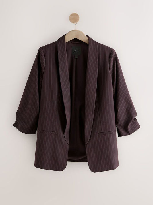 Burgundy Red Stripe Relaxed Ruched Sleeve Blazer