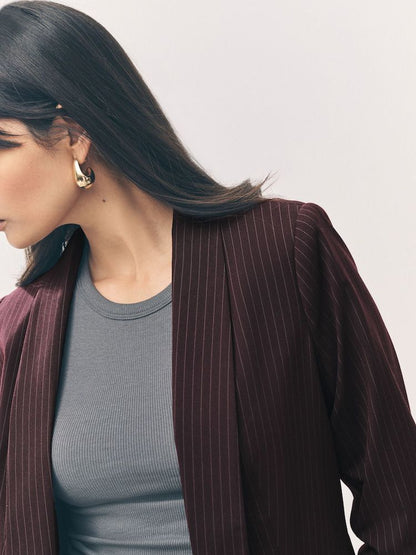 Burgundy Red Stripe Relaxed Ruched Sleeve Blazer