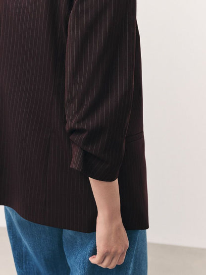 Burgundy Red Stripe Relaxed Ruched Sleeve Blazer