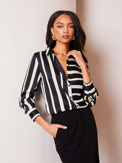 Black Stripe Satin Printed Shirt