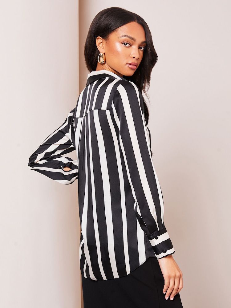 Black Stripe Satin Printed Shirt