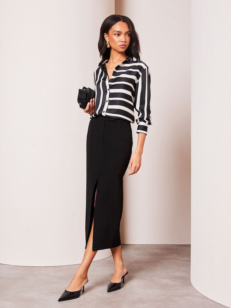 Black Stripe Satin Printed Shirt
