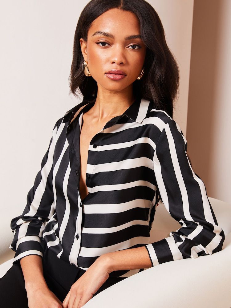 Black Stripe Satin Printed Shirt