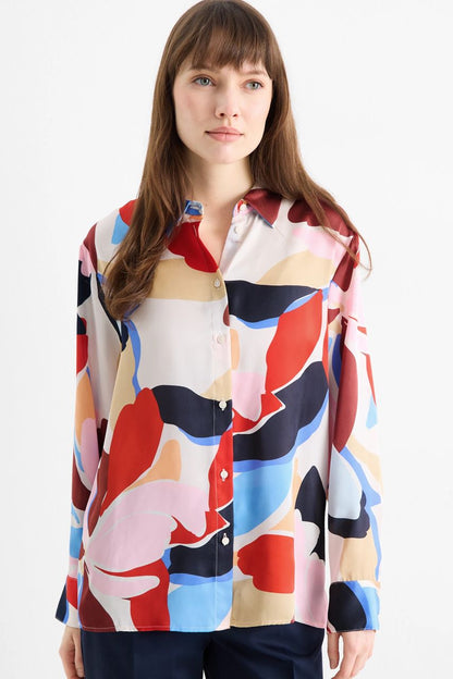 Multicoloured Abstract Print Satin Blouse