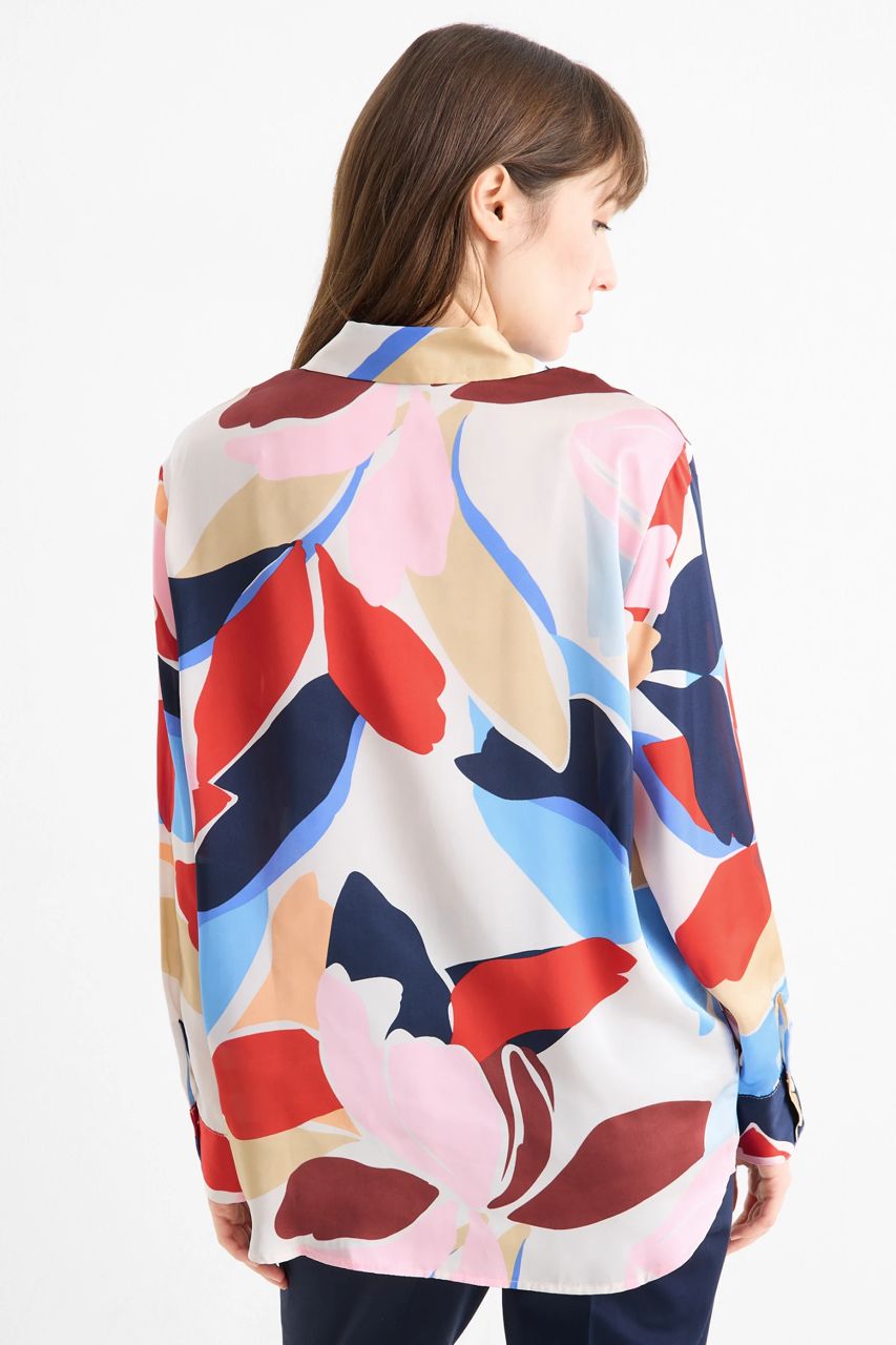 Multicoloured Abstract Print Satin Blouse