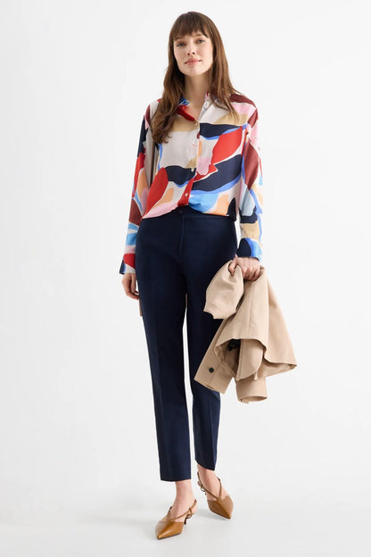 Multicoloured Abstract Print Satin Blouse