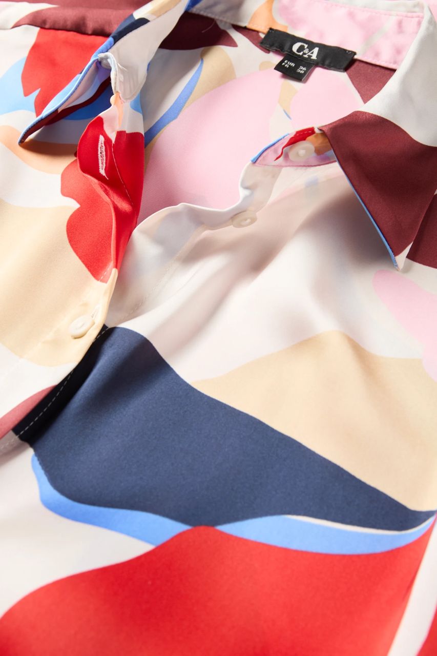 Multicoloured Abstract Print Satin Blouse