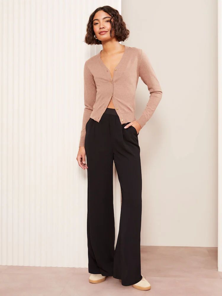 Tall Black Elasticated Waist Wide Leg Trouser