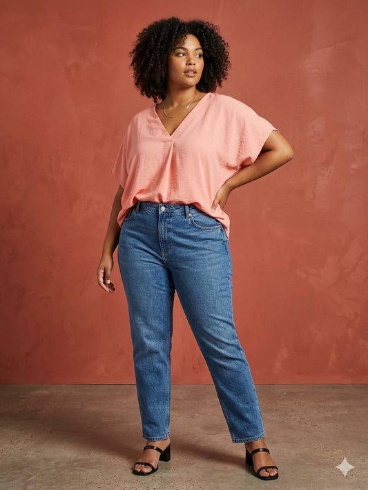 Oversized Relaxed Draped V-Neck Top