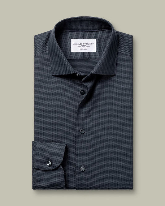 Semi-Cutaway Collar Non-Iron Stretch Texture Slim Fit Shirt – Charcoal Grey