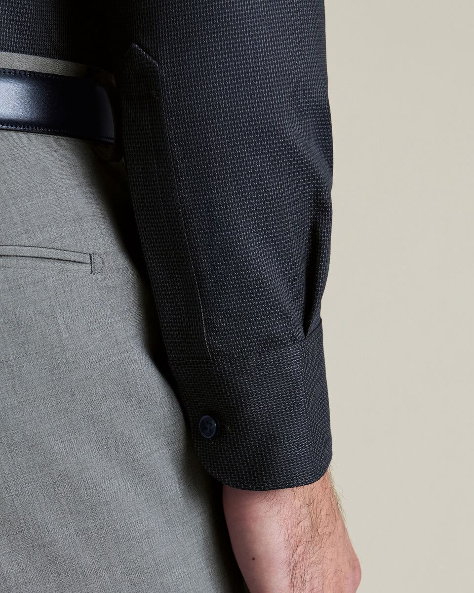 Semi-Cutaway Collar Non-Iron Stretch Texture Slim Fit Shirt – Charcoal Grey