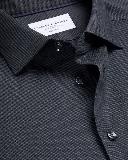 Semi-Cutaway Collar Non-Iron Stretch Texture Slim Fit Shirt – Charcoal Grey
