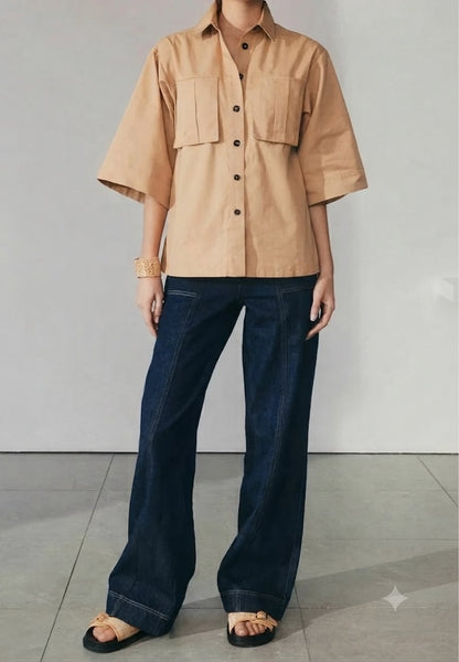 Next Button Down Blouse Beige