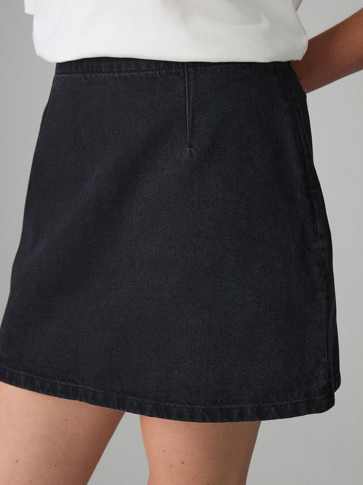 Black Denim Mini Skirt - Washed Black