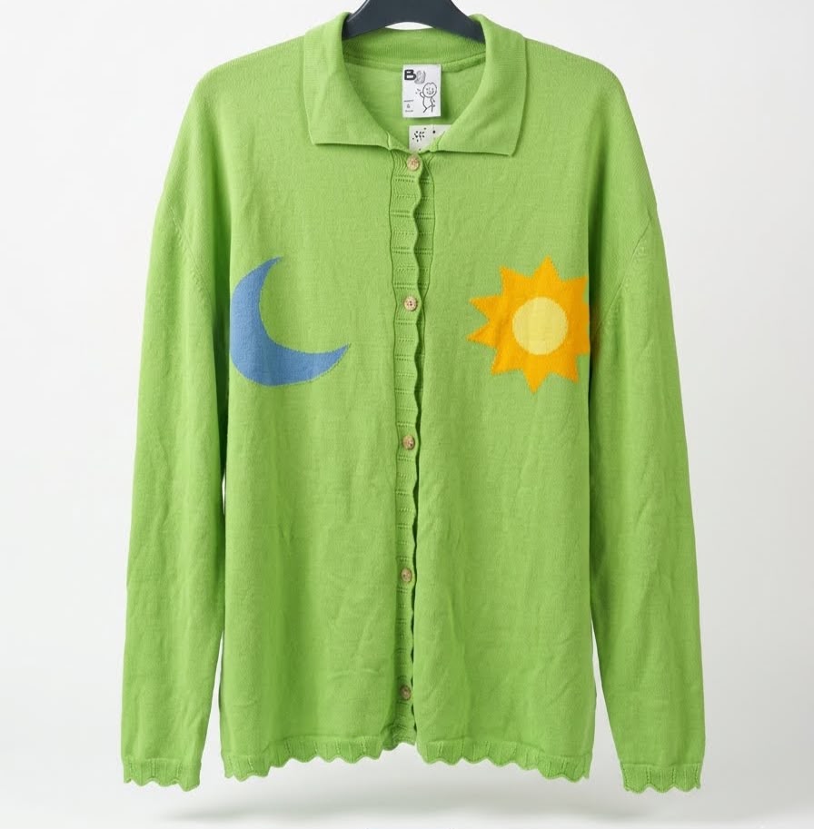 Celestial Button - Up Light Weight Cardigan Bright Green