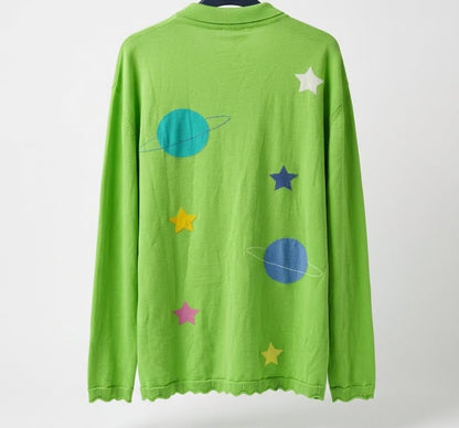 Celestial Button - Up Light Weight Cardigan Bright Green