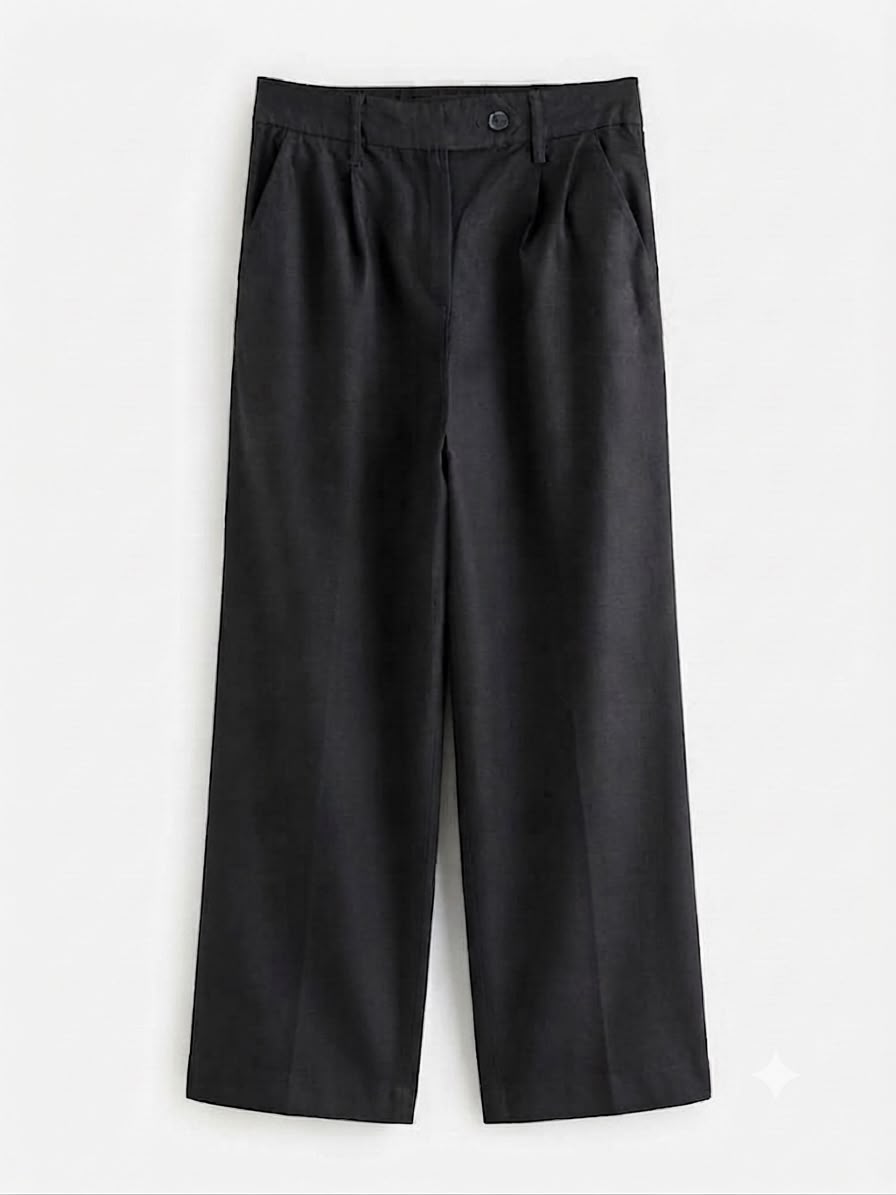 Black Stay Smart Wide Leg Rich Linen Trouser