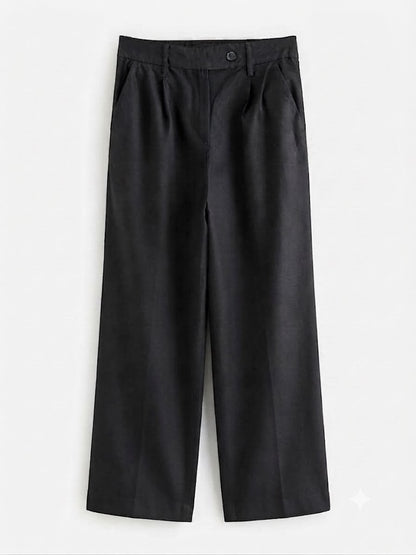 Black Stay Smart Wide Leg Rich Linen Trouser