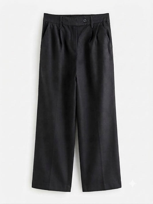 Black Stay Smart Wide Leg Rich Linen Trouser