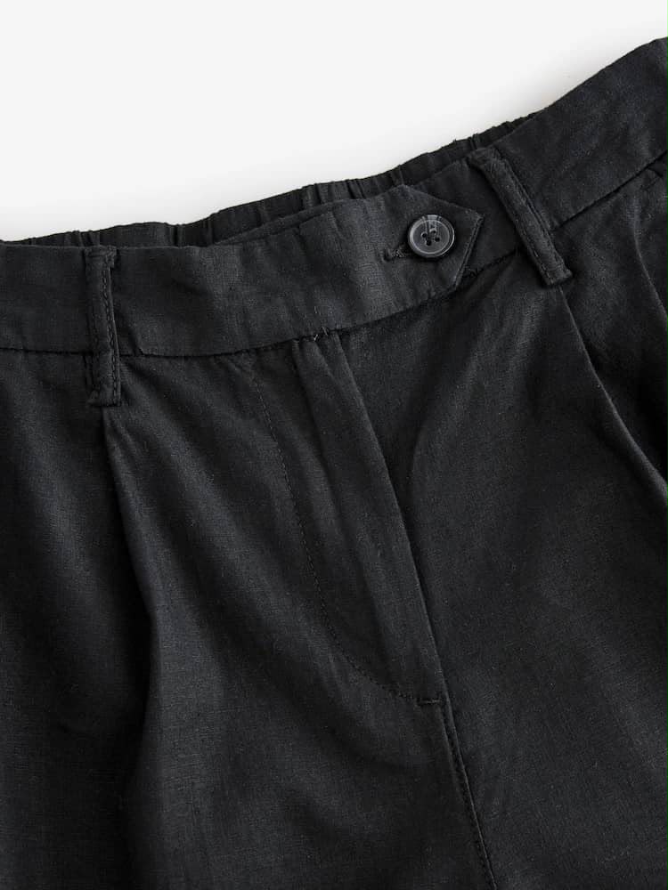 Black Stay Smart Wide Leg Rich Linen Trouser