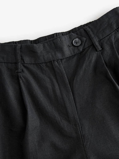 Black Stay Smart Wide Leg Rich Linen Trouser