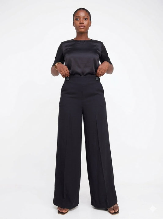 High Waisted Wide Leg Tailored Trouser In Black