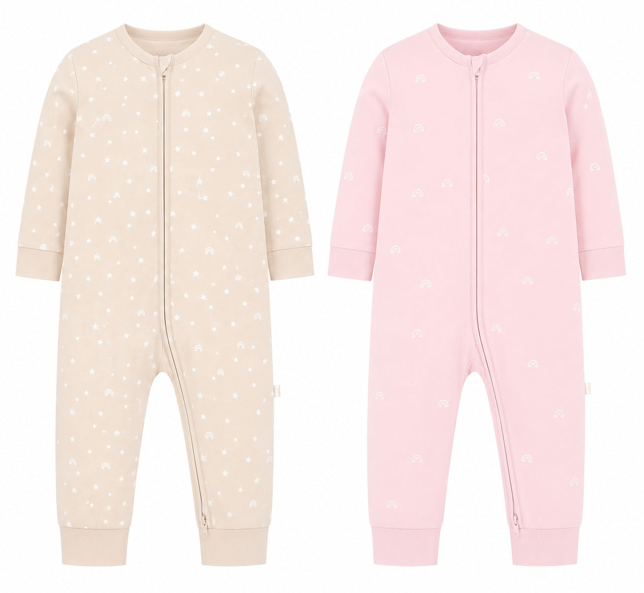 2 Pack Pink Two Way Zip Baby Sleepsuits