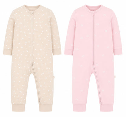 2 Pack Pink Two Way Zip Baby Sleepsuits