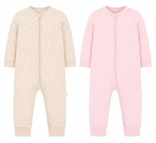2 Pack Pink Two Way Zip Baby Sleepsuits