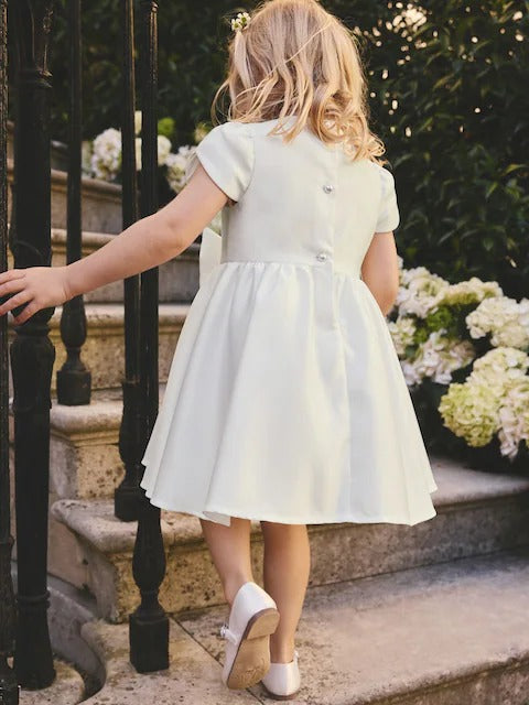Ivory Flower Girls Bow Front Dress