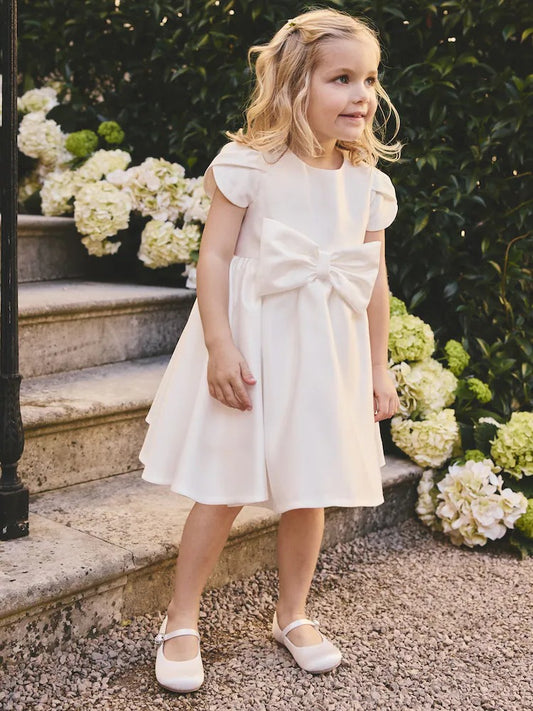 Ivory Flower Girls Bow Front Dress