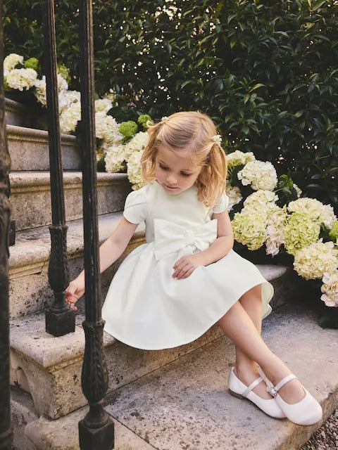 Ivory Flower Girls Bow Front Dress