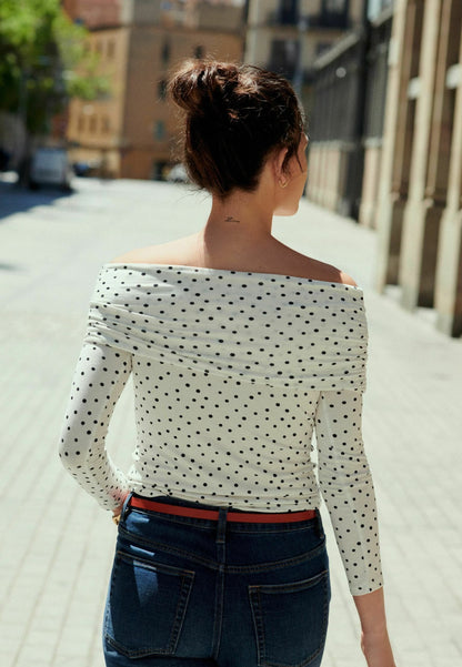 Polka Dot Print Long Sleeve Top White/ Balck