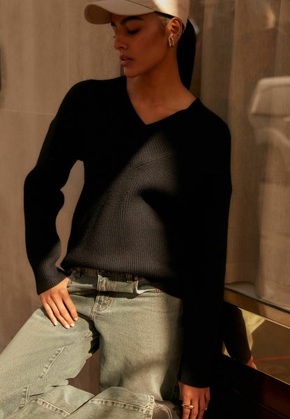 V-Neck Petite Jumper Black