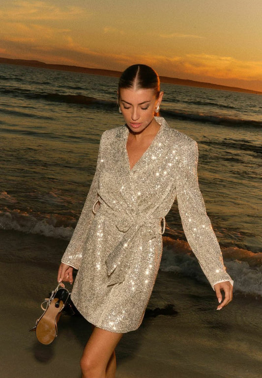 Silver Sequin Regular Fit Blazer Dress